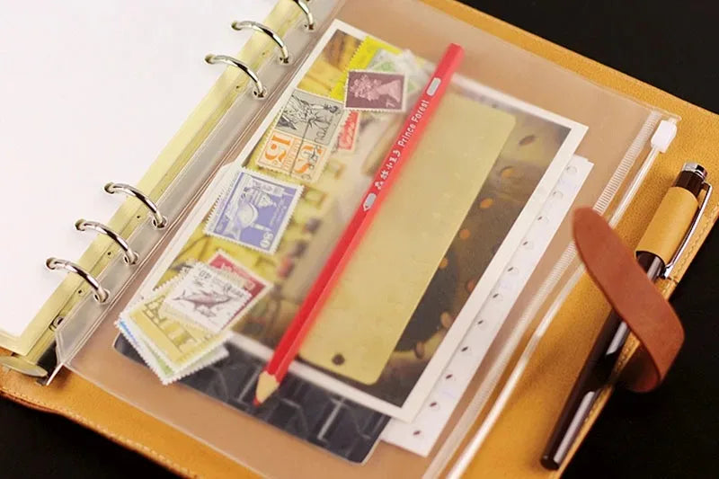 10Pcs A5 A6 A7 Binder Pockets Waterproof Zipper Pouch for 6 Ring Notebook Binder Clear Document Filing Bag Leaf Organizer Folder
