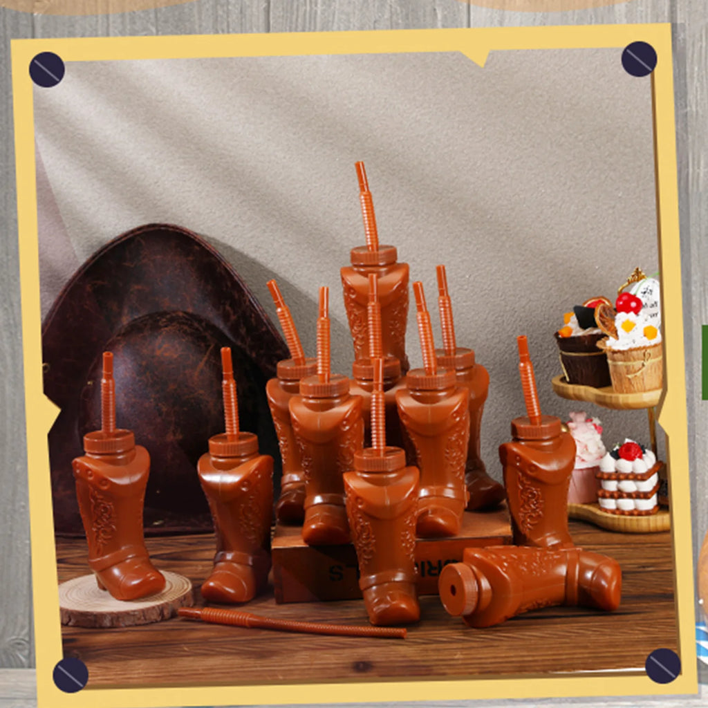 Plastic Cowboy Boot Cups with Straws and Lids Reusable Cowboy Cup for Western Themed Party Supplies Rodeo Birthday Decorations