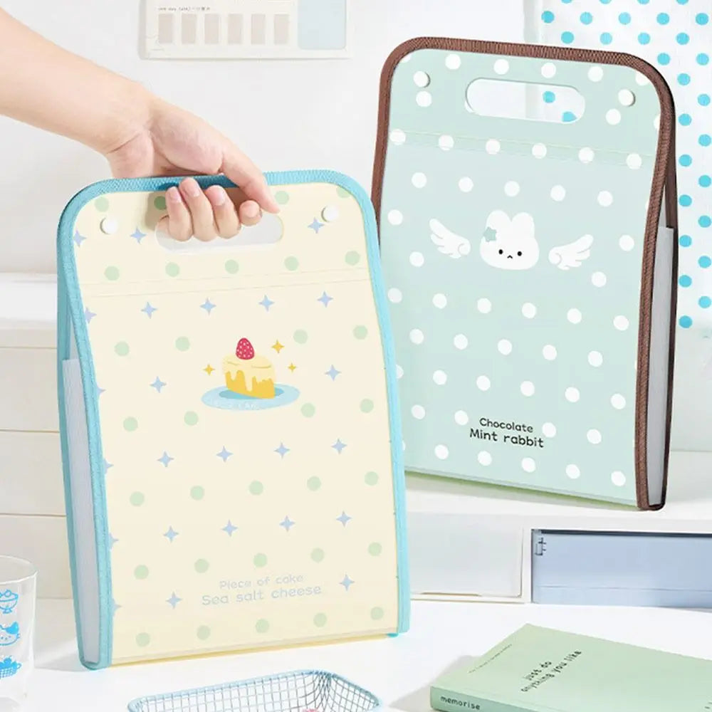 PP Accordion File Organizer Vertical Multi-Compartment Structure Expanding File Folder Portable Carry Handle Cute Pattern