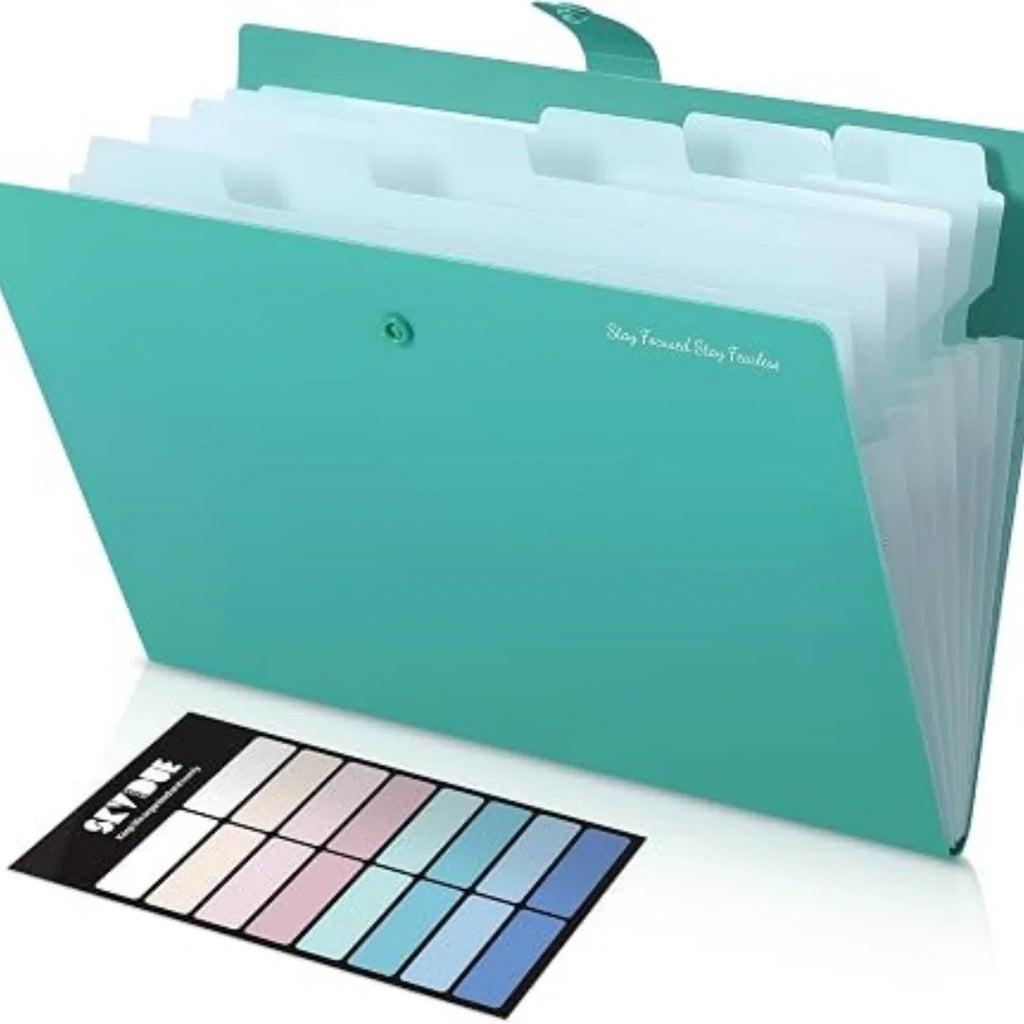 7-Pocket Expanding File Folder, Accordion Document Organizer | Professional Portable Paper Receipt Holder with Labels for Office Home Business, Letter/A4 Size Green