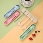 Eco-Friendly Wheat Straw Cutlery Reusable Chopstick Fork Knife Spoon Tableware Set 4Pcs/Set Portable Utensils With Box Healthy