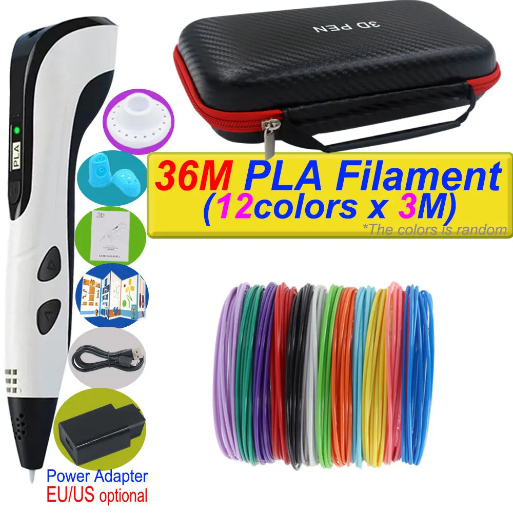 2026 New 3D Printing Pen DIY Three-dimensional Painting Children Toys With LCD Screen Power Adapter 200M PLA Filament Toys Gift