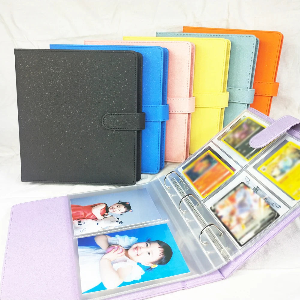 A5 3 Ring Glitter PU Leather Binder with Magnetic Buckle Refillable 4×6 Photo Album Notebook Stationery