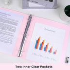 3 Ring Binder 2 Pack, 1 Inch Clear View Binders with 2 Interior Pockets, Round Ring Binder for Office & School Supplies, Pink and Purple