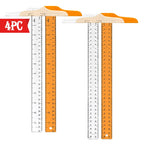 4pc, T-Square Ruler, Transparent And Orange, Clear Dual-Sided Measurement Tool For Drafting And General Layout Work