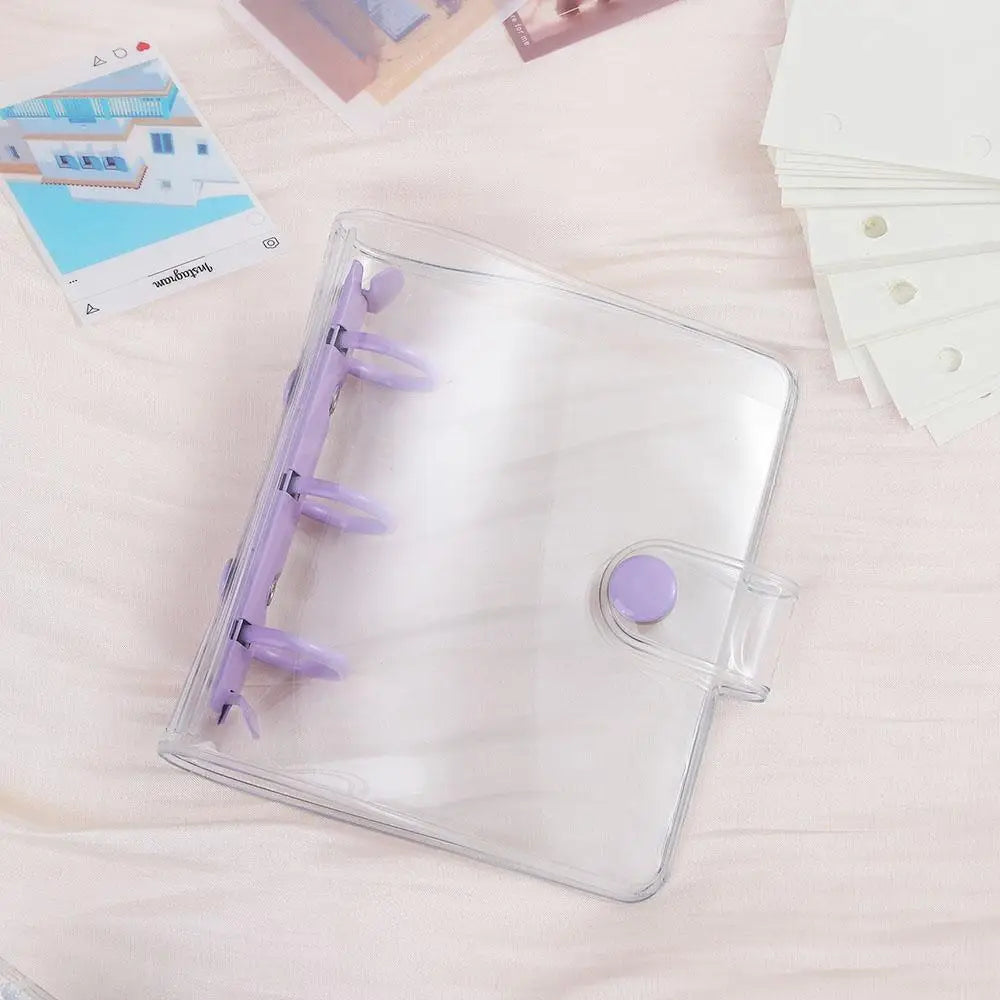 Portable Mini Handbook Glitter Notebook Pages Transparent Binder Notebook Cover Card Organizer 3 Hole Binder Clip Photo album