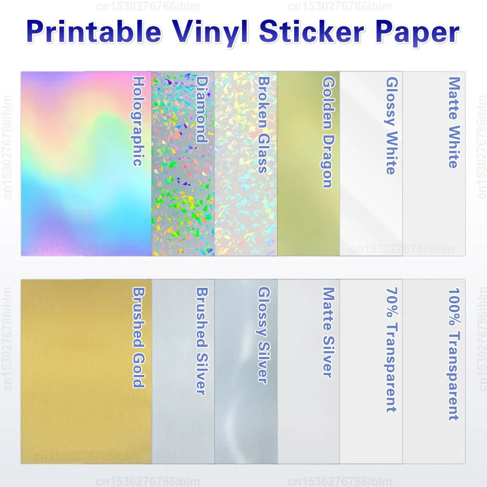 10 Sheets Printable Vinyl Sticker Paper Self-adhesive A4 Copy Paper DIY Holographic Transparent White Labels for Inkjet Printer