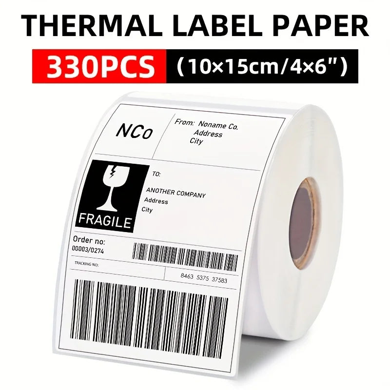 350pcs Thermal Label Paper, 4x6 Inch Self-Adhesive Shipping Labels for Printers - 100x150mm, Fragile Handle with Care