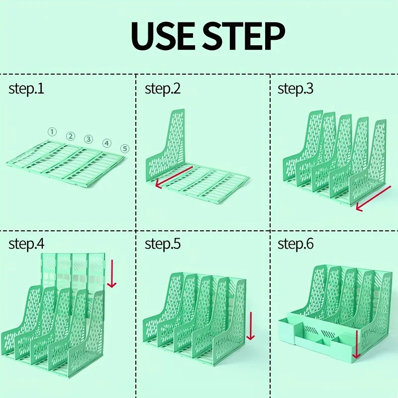 1pc Desktop File Organizer with 4 Compartments PP Material Detachable Space-Saving Office Supplies Document Sorting Storage Box