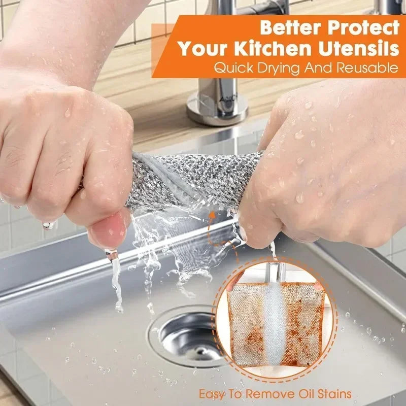 Wholesale Metal Steel Wire Rags Cloth Home Kitchen Pot Pan Dishwashing Double-sided Dishcloth Cleaning Cloths Towel Scrubber Rag