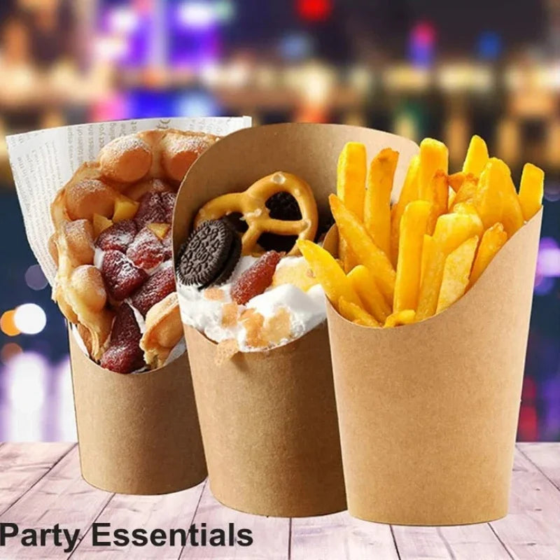 100PCS French Fries Cups Disposable Kraft Paper Cups Snack Containers Charcuterie Dessert Supplies Baking Cups Take-Out Party