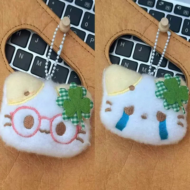 1/2/4pcs Green Clover Cat Plush Small Cat Keyring Cute Charm Keychain for Girls Women Kawaii Bag Pendant Key Chains Couple Gift
