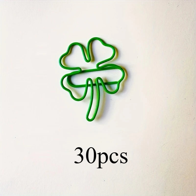 10/30/50 Green four-leaf clover-shaped paper clips - Lucky little clips, durable color document organization clips