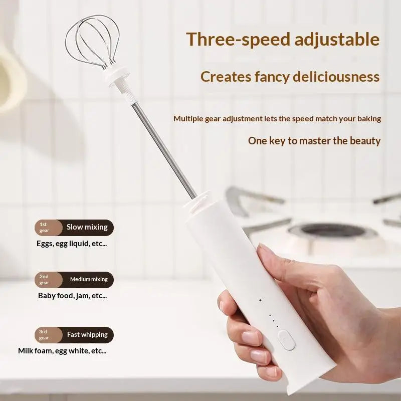 Milk Frother Machine Wireless Electric Mixer, Hands - Free 2 In1 Whisk, 3 - Speed Rechargeable For Baking/Coffee Frothing