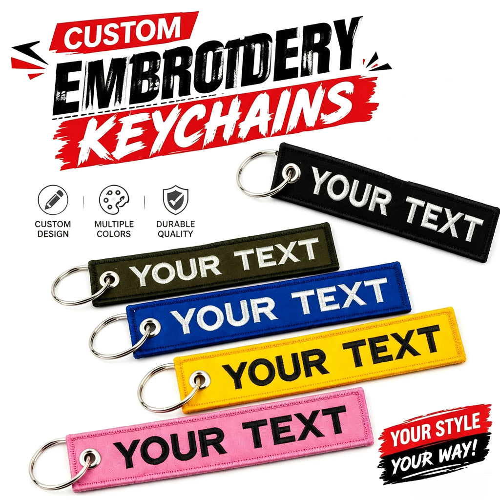 Wholesale Custom Embroidery Keychains Logo Flight Tag Keychain Jet Tag Keychain Personalized Name Key Ring Fabric Keychain