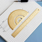 Retro Brass Straight Ruler Student School Office Stationery Metal Triangle Rulers Protractor Painting Drawing Measuring Tools