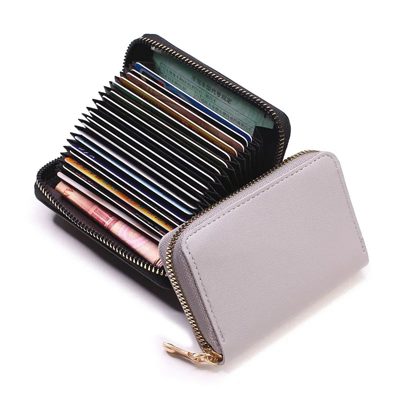 Compact Coin Purse Leather Business Credit Card Case Holder Travel Wallet for Women 20 Card Slots Small Card Pouch with