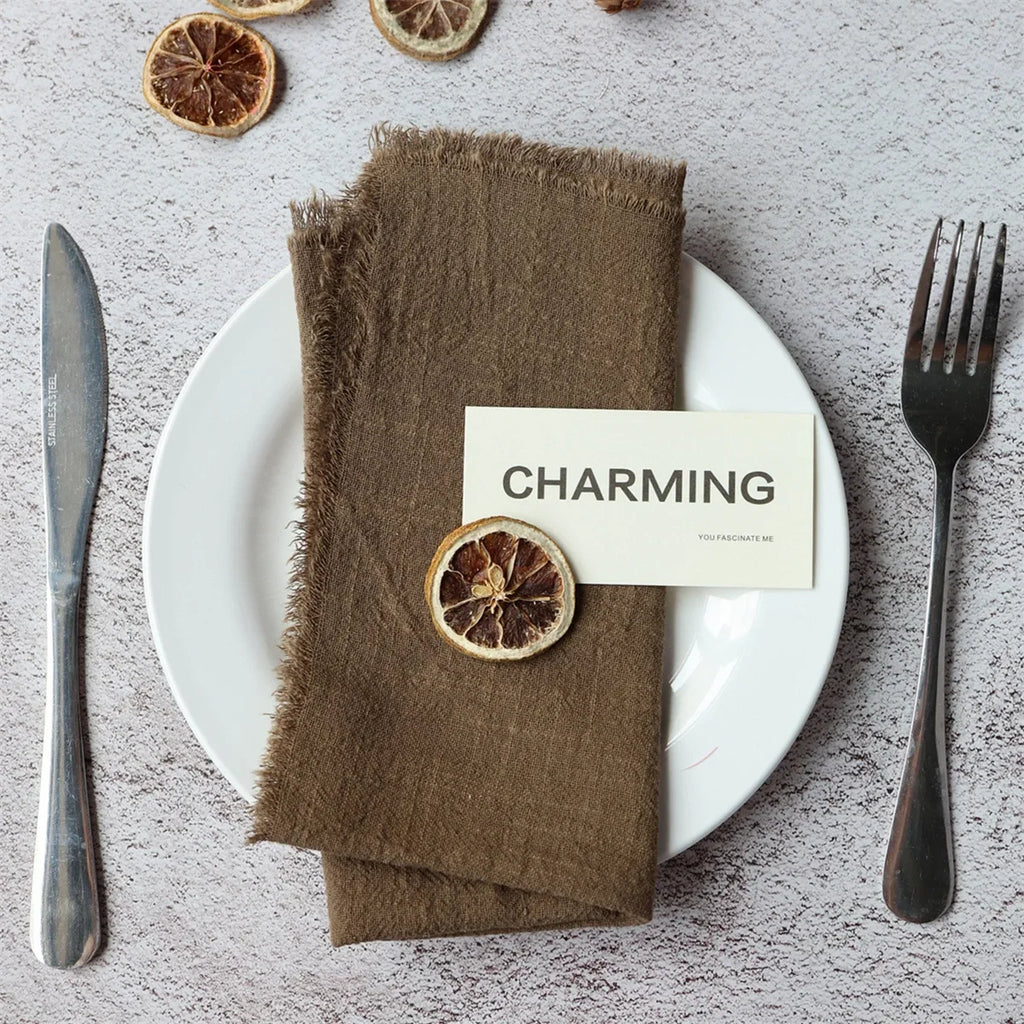 10Pcs 32x32cm Handmade Cloth Napkins with Fringe, Delicate Rustic Decorative Table Napkins for Wedding/Dinner/Party