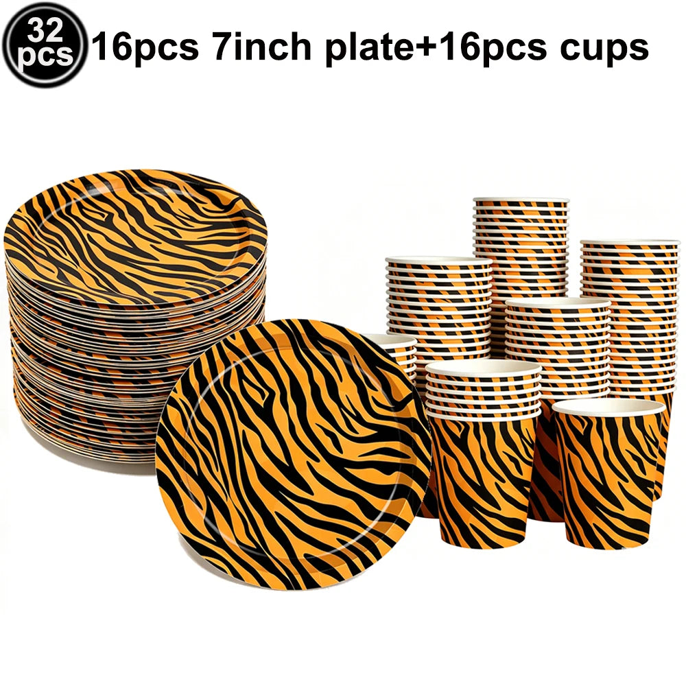 Jungle Safari Wild Animal Party Supplies Disposable Jungle Zoo Animal Print Paper Plates Napkins for Birthday Party Baby Shower
