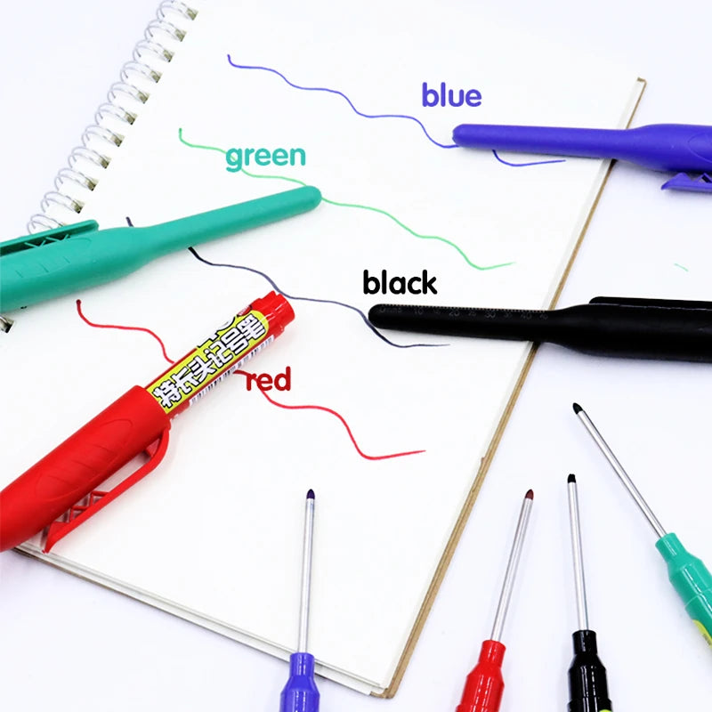 8Pcs 45mm Waterproof Long Head Nib Deep Hole Markers Pen Tile Carpenter Pen Multi-purpose for Woodworking Black/Blue/Red Ink