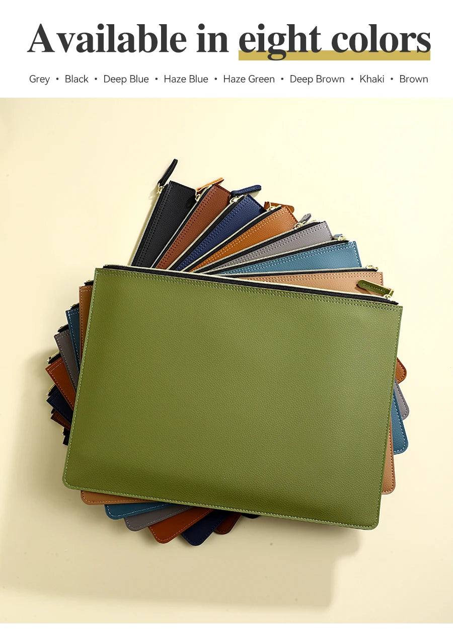 Leather Business A4 File Folder Zipper Document Bag Contract File Organizer Briefcase Portfolio,Bag For Contract/Invoice Storage