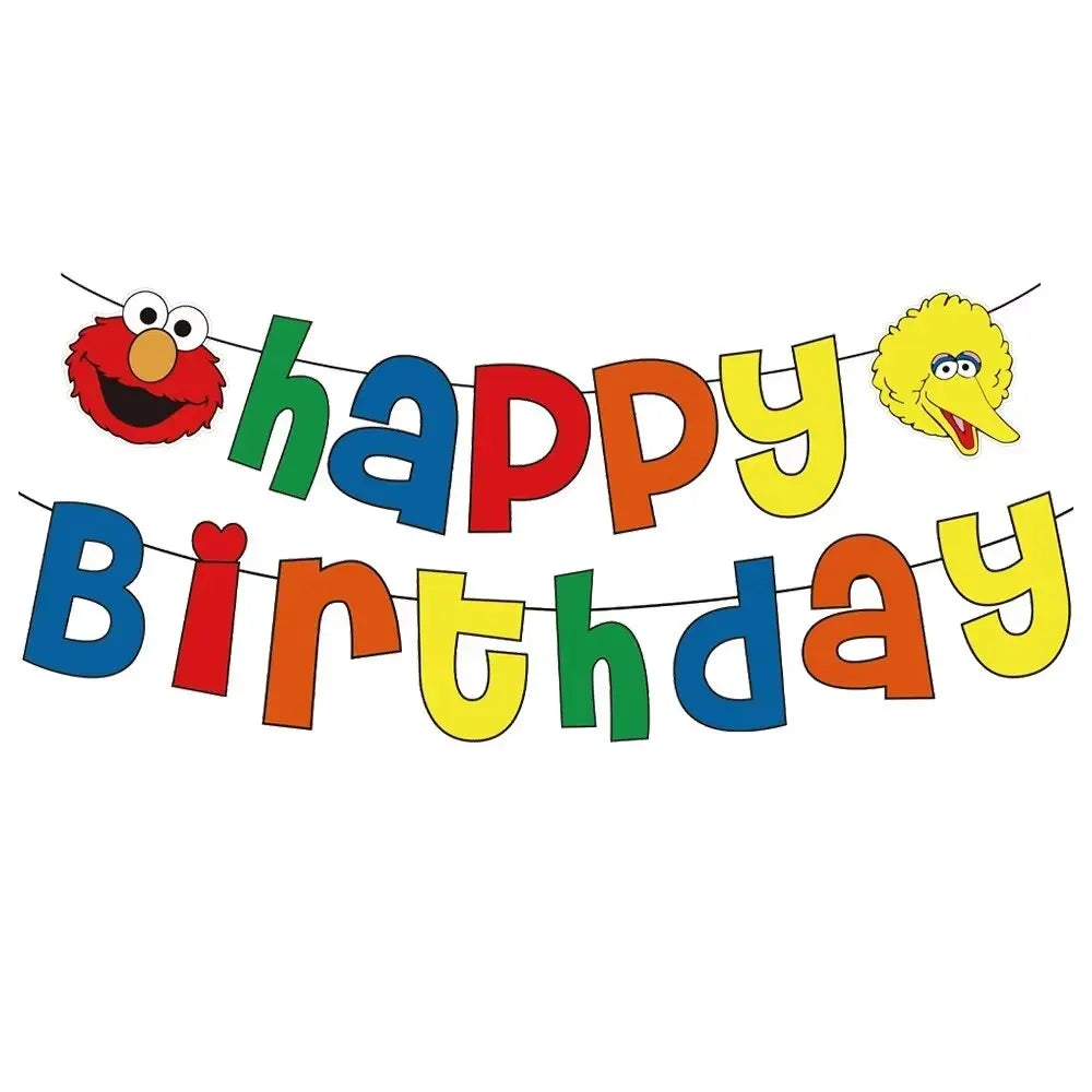 Cartoon SEsame-Streets Birthday Party Set Supplies Kids Disposable Tableware Balloon Cake Topper Banner Plates Decoration