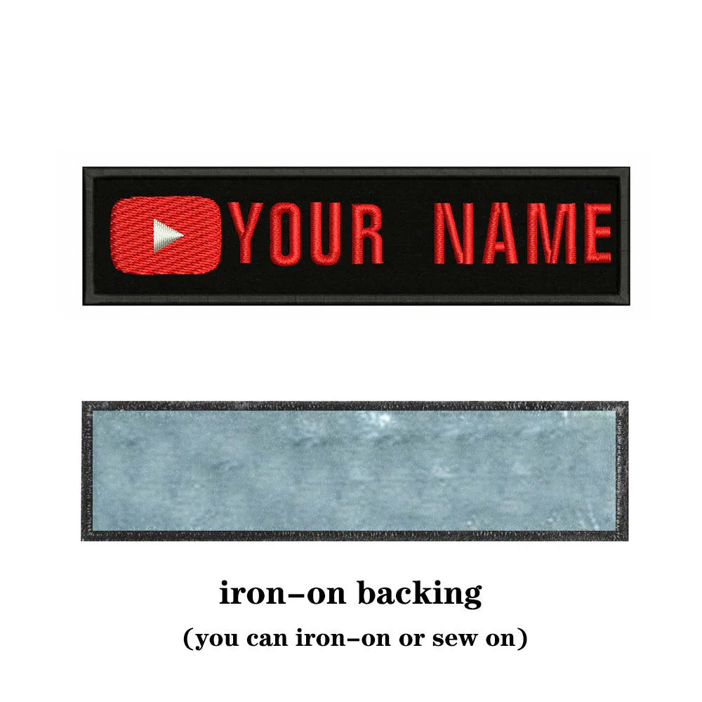 YouTube Logo 10X2.5cm Embroidery Custom Name Text Patch Stripes Badge Iron On Or  Patches