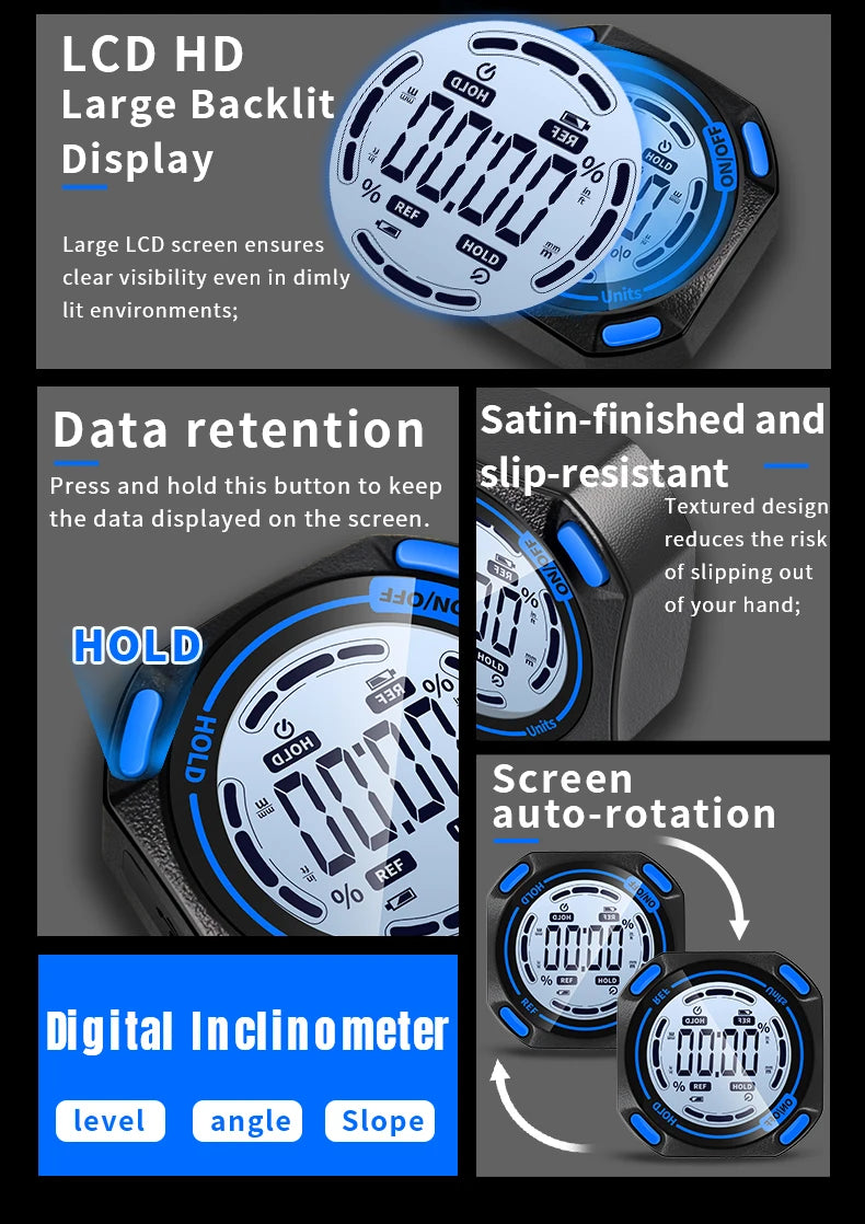 SNAKOL SK-G1 Digital Level Angle Gauge 360° LCD Electronic Bevel Protractor Mini Inclinometer Magnetic Base Tilt Measuring Tool
