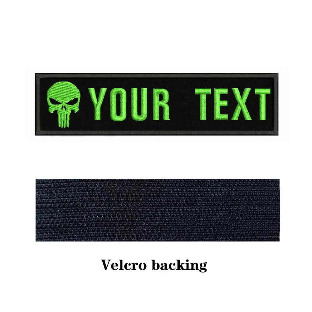 Skull Logo 10X2.5cm Embroidery Custom Name Text Patch Stripes Badge Iron On Or  Patches