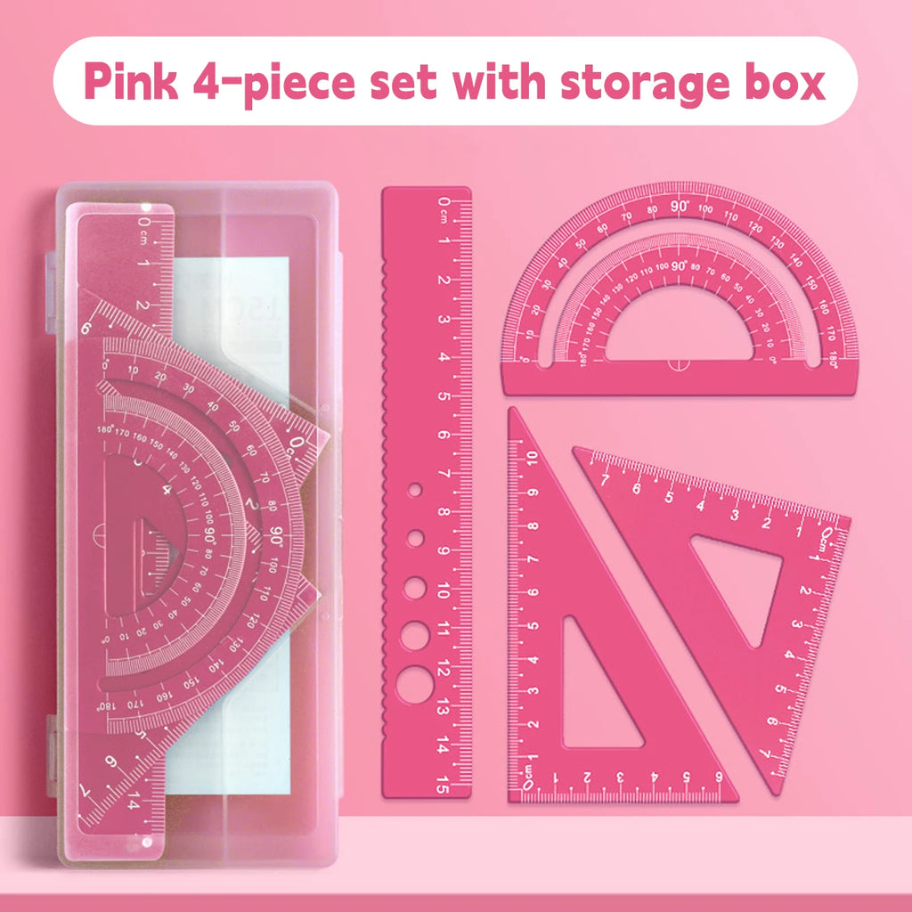 4pcs Metal Drafting Set With Storage Box Students Measure Ruler Set Multi-Function Set School Office Supplies Gift for Student