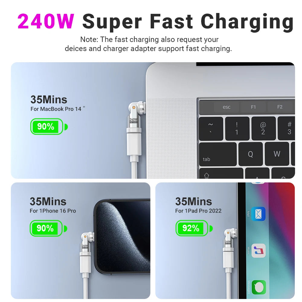 AUFU 3Pcs 9Pin Magnetic Type C Adapter 240W Fast Charging USB C To Type C Adapter OTG Connector For Samsung Xiaomi Lenovo Laptop