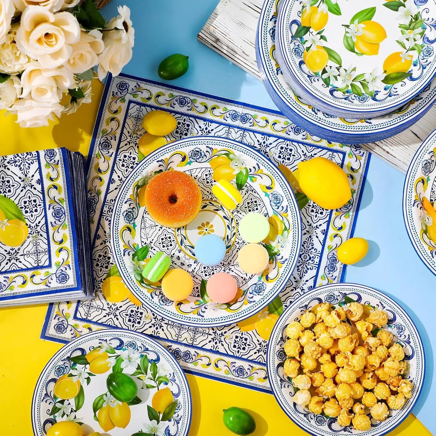 Lemon Birthday Decoration Sicilian Lemon Paper Plates Cups Napkins Tablecloth Banners Spiral Baptism Dolce Vita Party Supplies