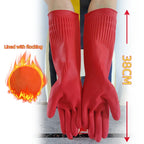 Latex Dish Washing Gloves Lined with Flocking Thick Nonslip Kitchen Housework Cleaning Gloves Washing Clothes Rubber Red Gloves
