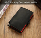 Rfid Credit Card Holder Luxury Split Leather Wallet Men Metal Slim Thin  Minimalist Wallet Bank Cardholder Case Travel Wallet