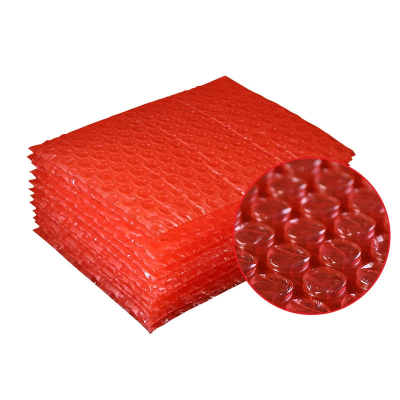 100Pack Self-adhesive Envelope Red Bubble Packing Bags PE Anti-static Shockproof Packaging Bag Double Film Bubble Bag