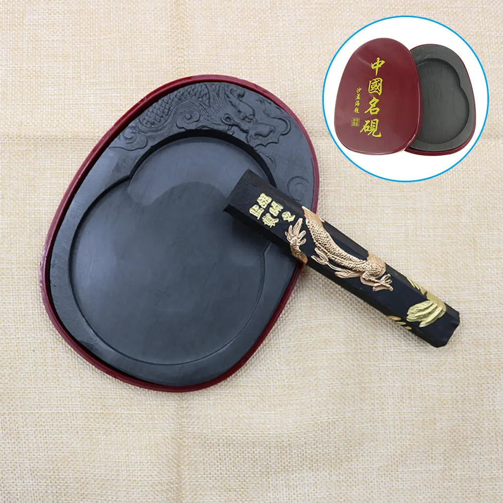 Chinese Calligraphy Inkstone with Cover Traditional Ink Grinding Stone Compact Exquisite Writing Tool for Students Artists