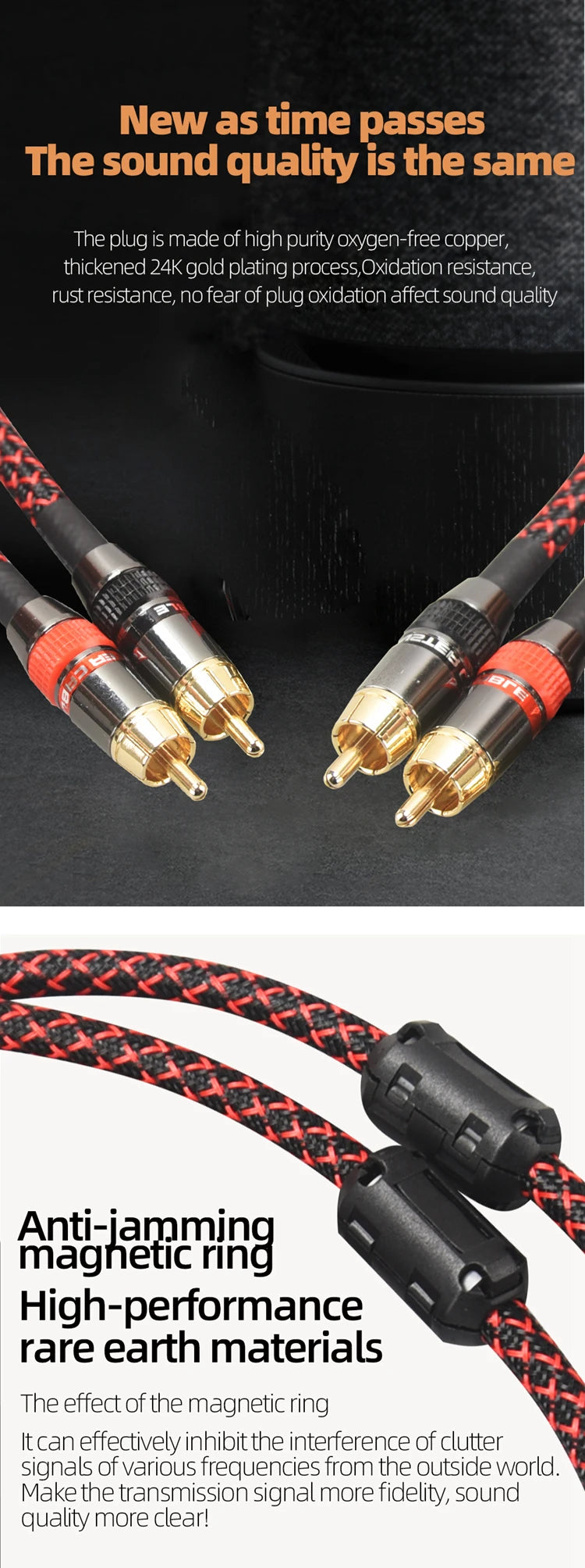 Hi-Fi Fine RCA Cable High Quality 4N OFC HIFI 2RCA-2RCA Male to Male Audio Cable Main Core Independent Shielding One Pair