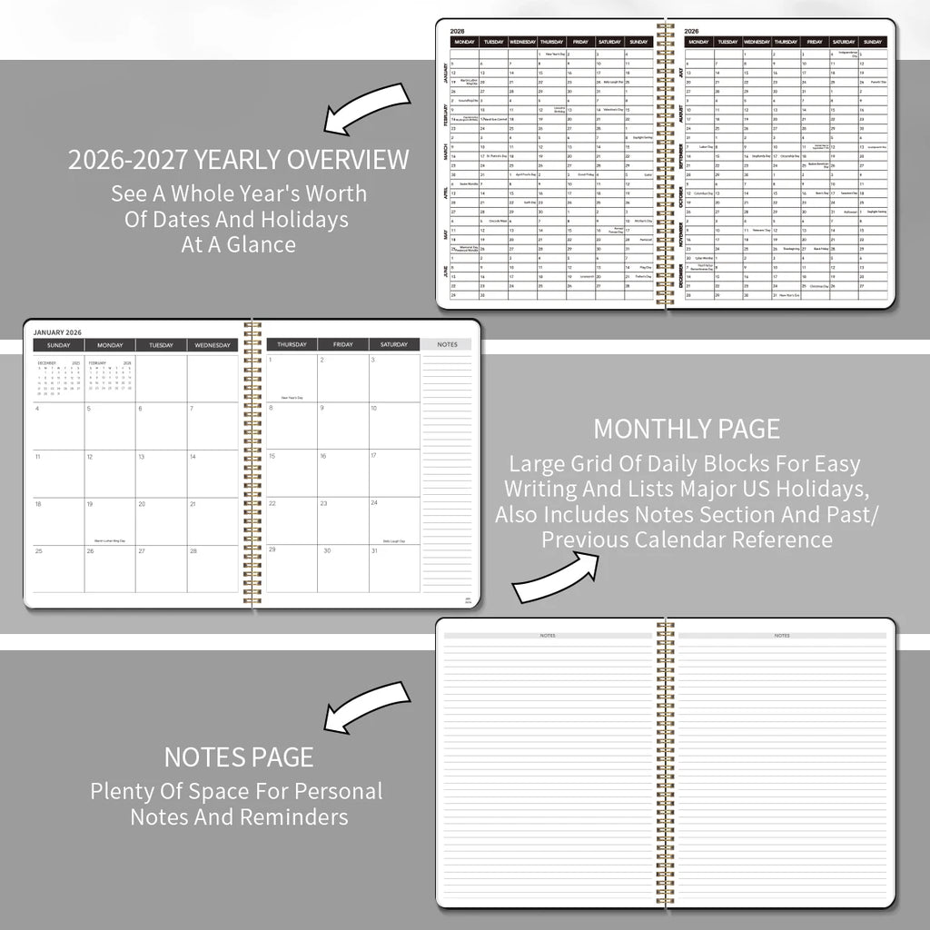 1Pc A4 Monthly Planner and Calendar Book 2 Year Monthly, Large Grid Monthly Organizer with Notes Pages, with 3 Stickers