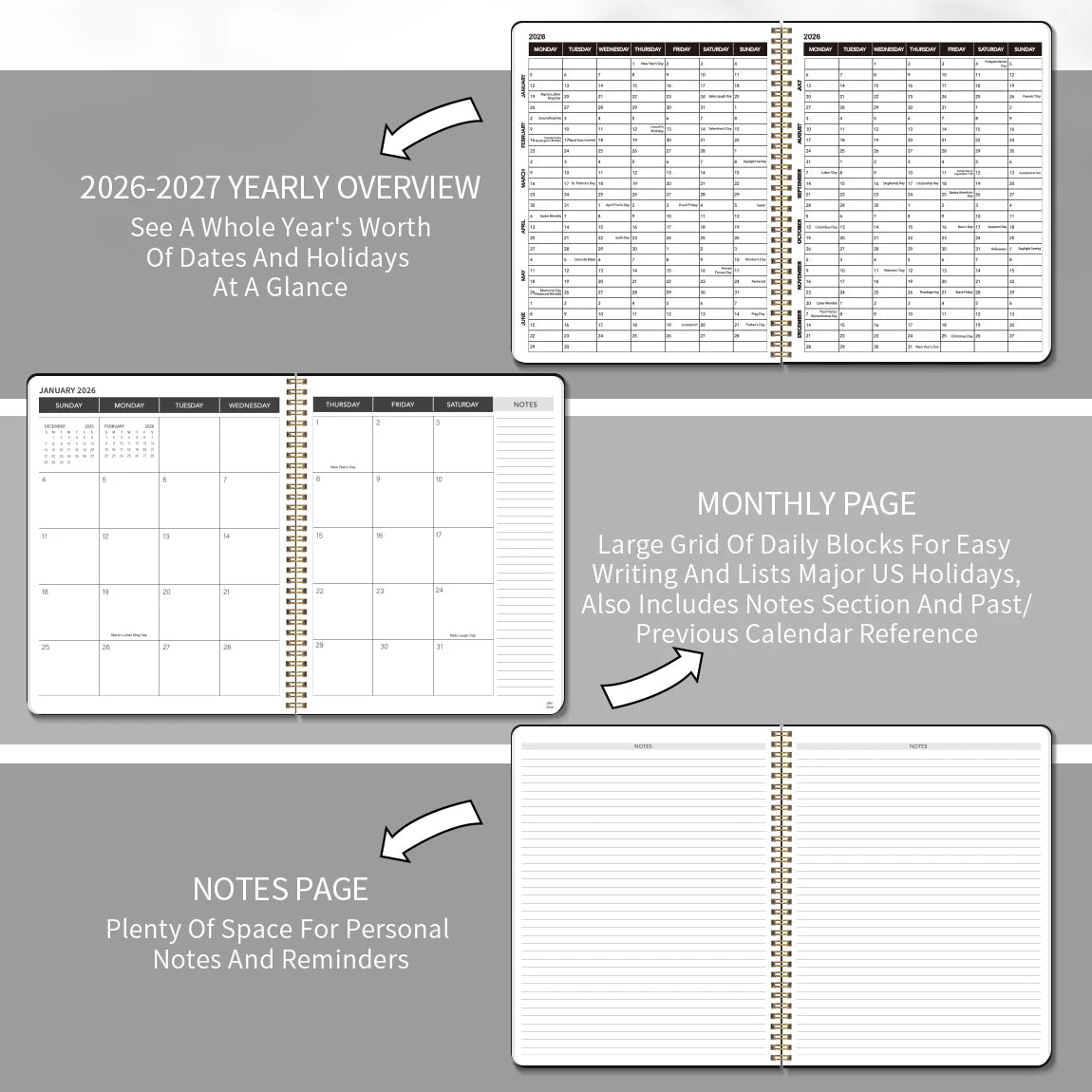 1Pc A4 Monthly Planner and Calendar Book 2 Year Monthly, Large Grid Monthly Organizer with Notes Pages, with 3 Stickers
