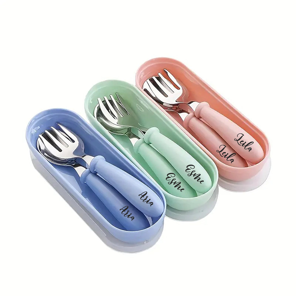 2pcs, Any Name Cutlery Set Easter Gifts,For Boys and Girls,School Lunch,Birthday Gifts,Christmas Gifts,Custom Engraved Custom