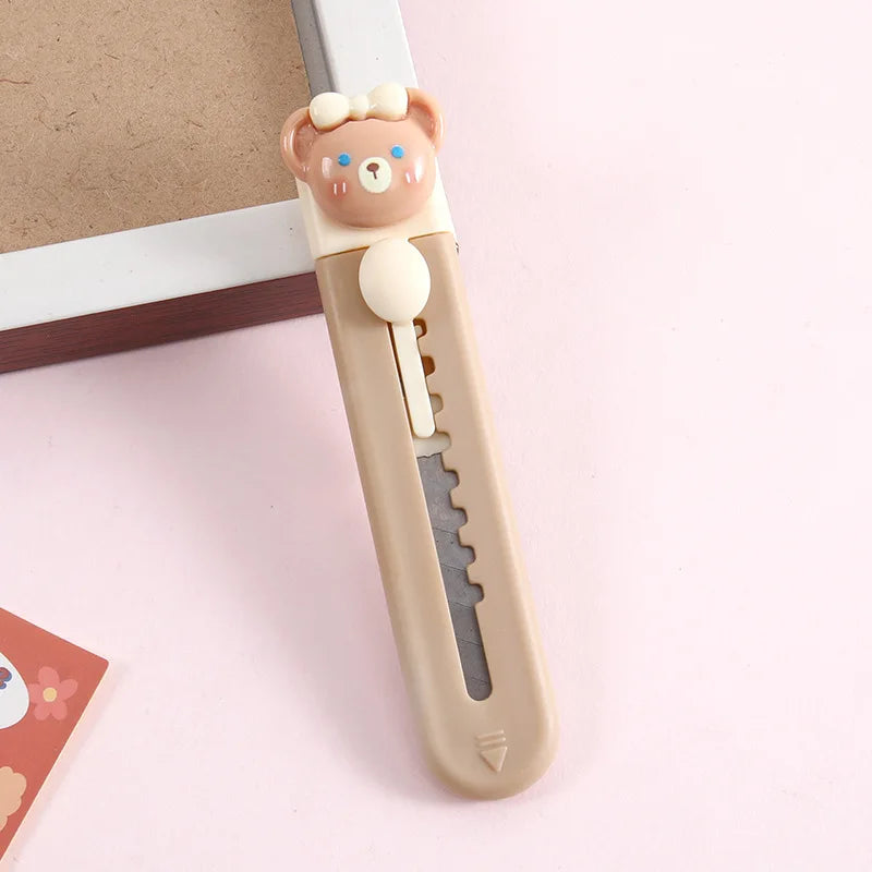 1 Piece Cartoon Utility Knife for Student Cute Fashion Box Cutter Small Portable Kawaii Beige Coffee Color Letter Opener Office