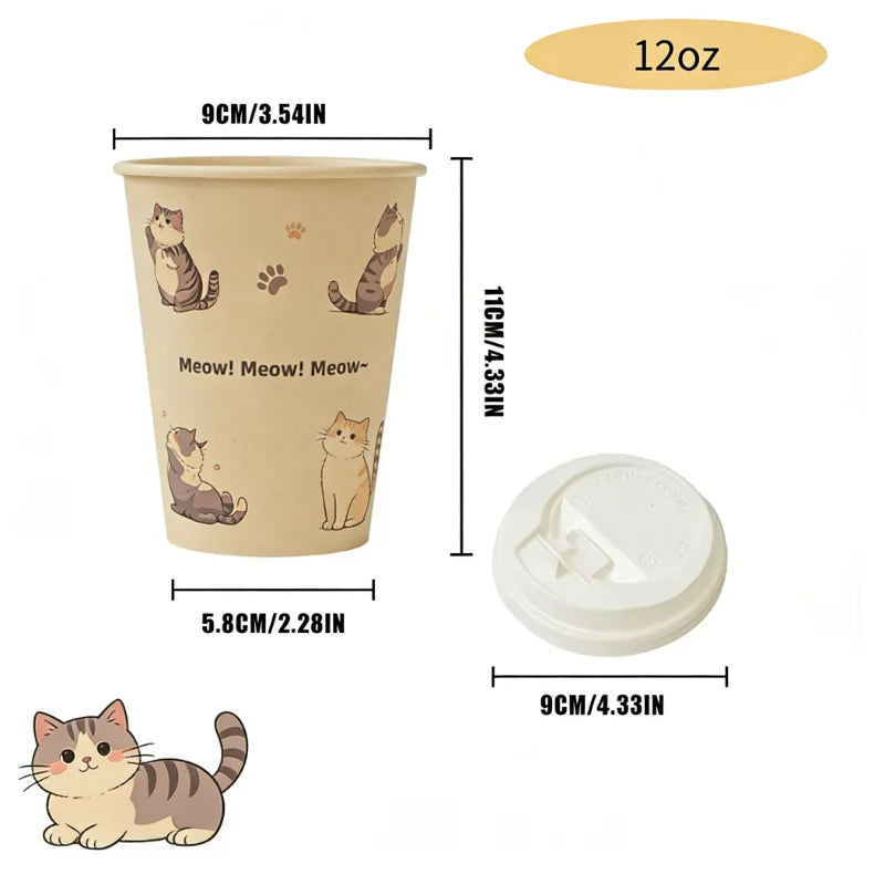 Polar Bear Patterned Disposable Paper Cups Bamboo Pulp Panda Cat Paper Cup Animal Print Coffee Cups with Lid for Home Party Use