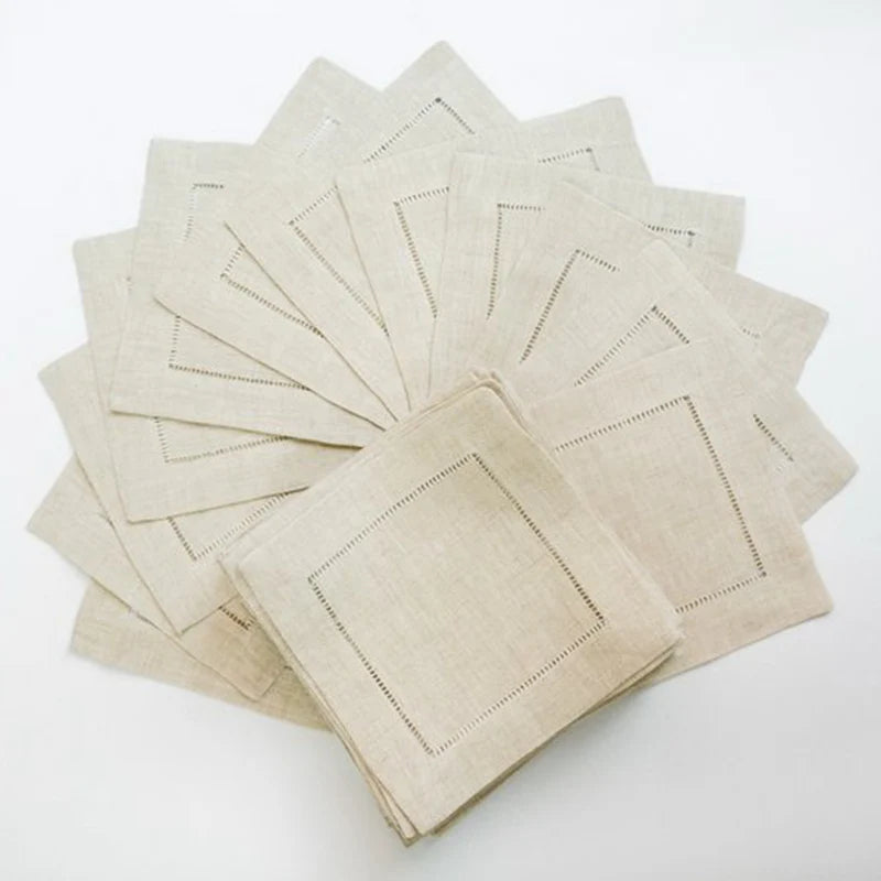 6 Pieces White Hemstitch Napkins Cocktail Napkin For Party Wedding Lace Napkin Table Cloth Linen Napkins Cotton Napkin