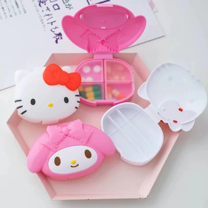 Sanrios Mini Organizer Case Anime Hellokittys Travel Pill Organizer Cute Mymelody Portable Medicine Vitamin Holder Containers
