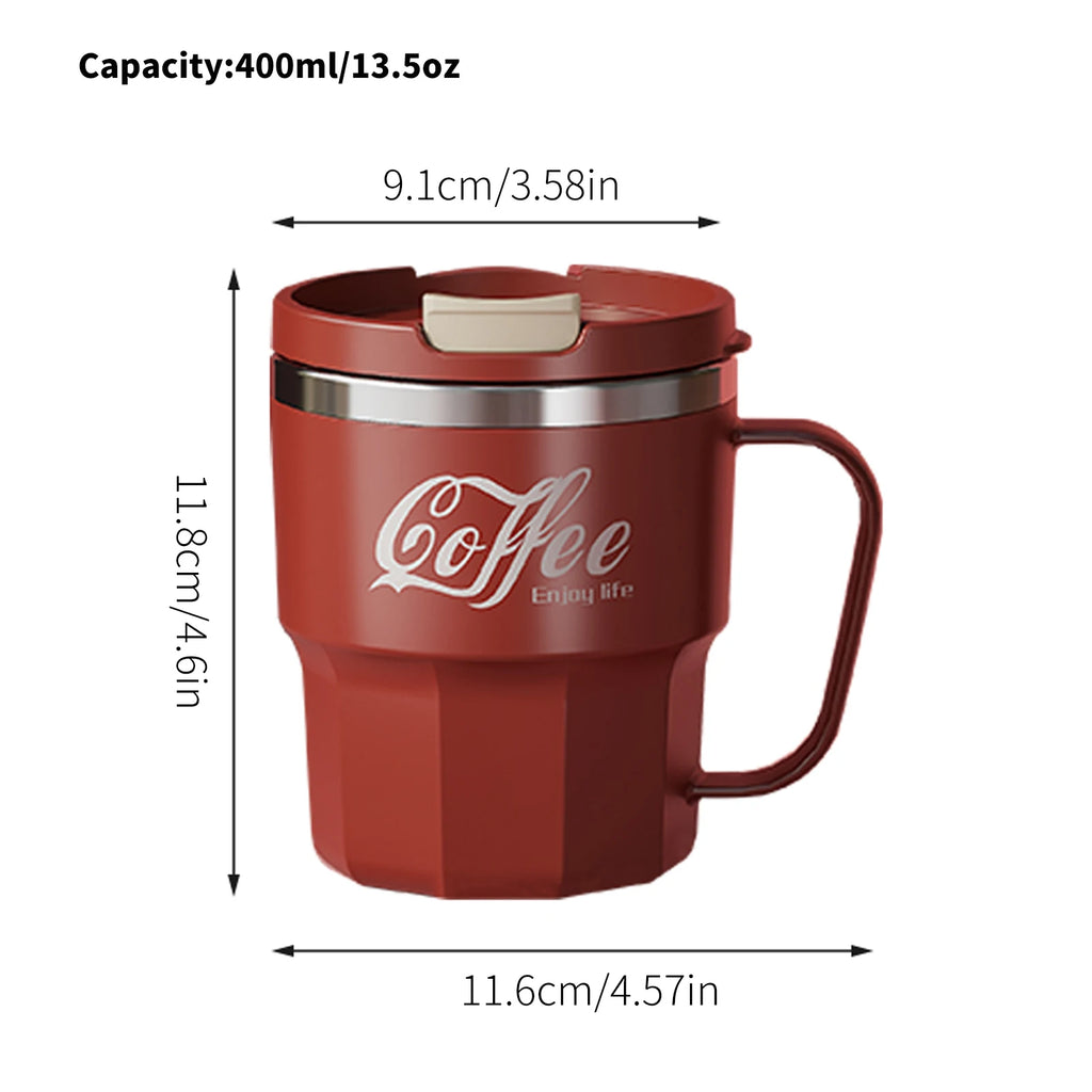400ml Double Wall Insulated Coffee Mug 304 Stainless Steel Coffee Cup With Lid And Handle Reusable Water Cup