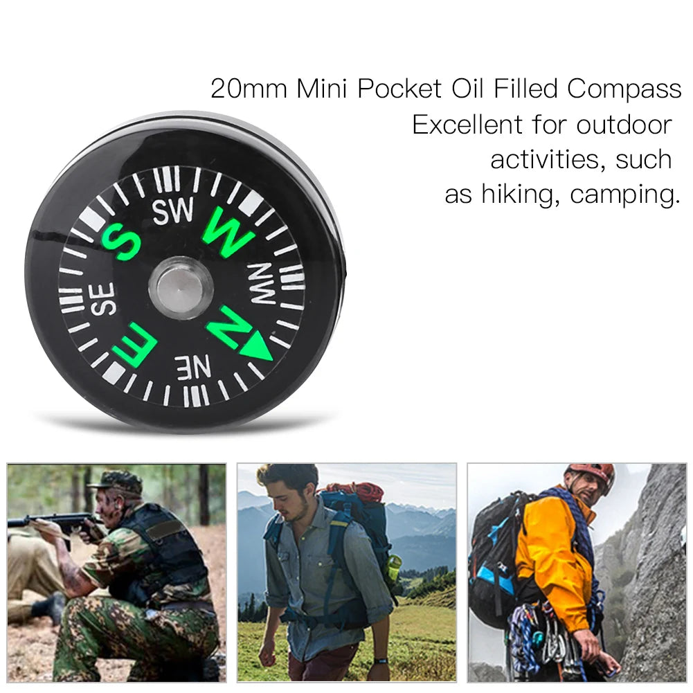12pcs 20mm Mini Pocket Oil Filled Compass Survival Compasses For Hiking Camping Outdoor Activities Accessory