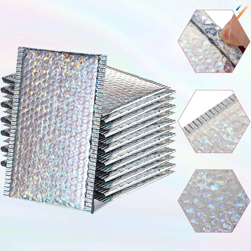 Laser Rainbow100Pcs Holographic Mailer Mailing Envelope Waterproof Courier Bag Padded Bubble Envelope Packaging Bag for Shipping