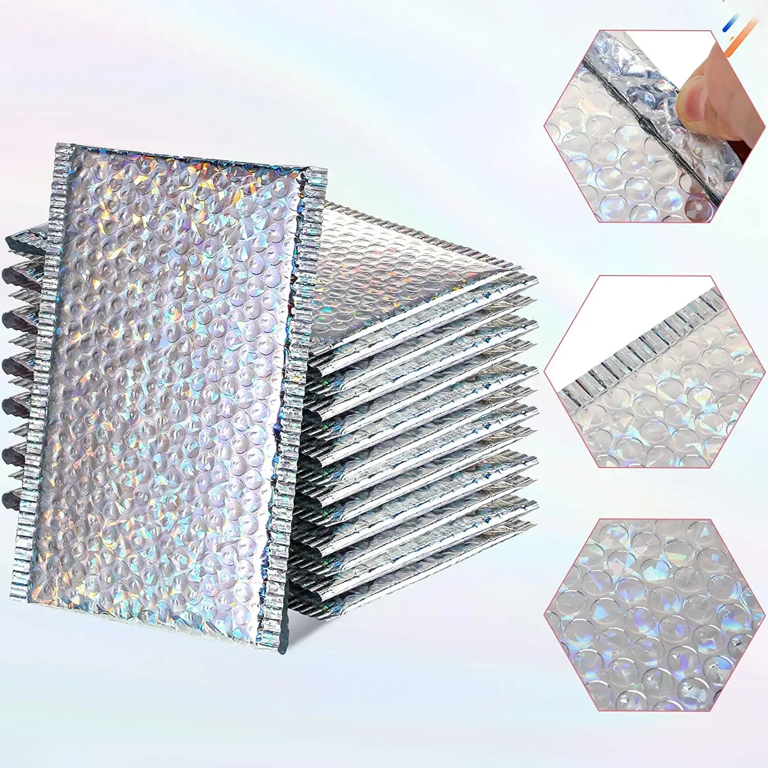 Laser Rainbow100Pcs Holographic Mailer Mailing Envelope Waterproof Courier Bag Padded Bubble Envelope Packaging Bag for Shipping