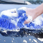 1/2Pcs Blue Microfiber Chenille Auto Cleaning Kit, Car Wash Sponge Pad Washing Glove Towel, Essential Auto Detailing Accessories