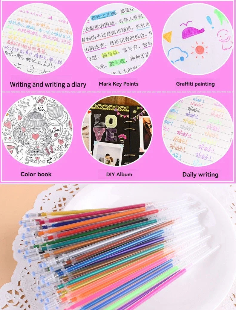 12-100pcs Glitter Pen Refills Set Flash Multicolor Gel Pen Refill Core DIY Art Writing Painting Graffiti Pen Refills Supplies